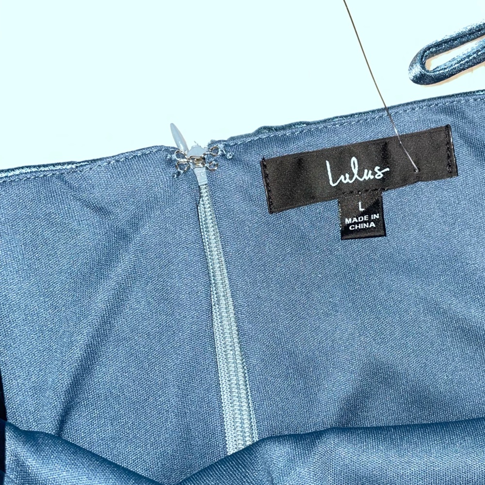 Lulus Dancefloor‎ Drama Slate Blue Satin Bodycon Mini Dress - Picture 7 of 9